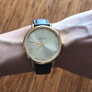 Nixon Black and Gold Kensington Leather Watch